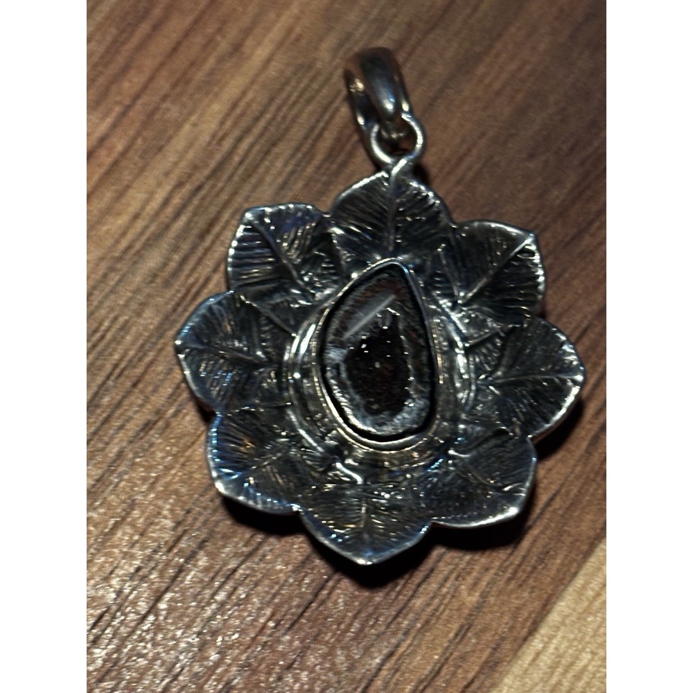 Sterling silver Pendant  & Necklace druzy amethyst- gray